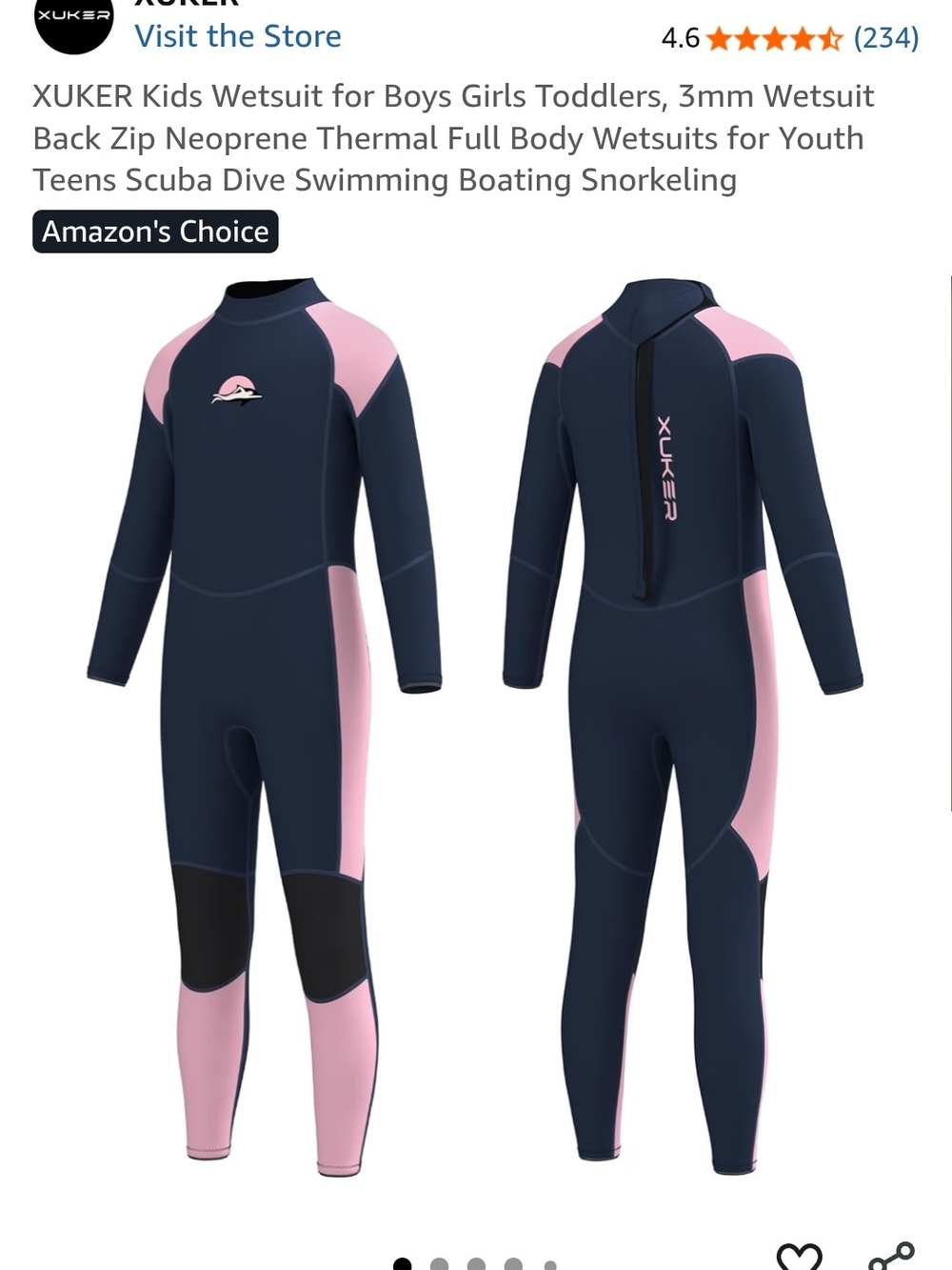 XUKER Navy and Pink Kids Full-Body Wetsuit